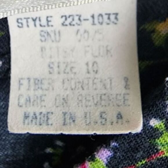 Worthington Dress Vintage 80s 90s Puffed 3/4 Sleeves Floral Pink on Black 10/12 - Picture 10 of 13